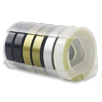 Image of BEYONDTEK 6 Rolls Compatible with Dymo Embossing Label Tape Replacement for Omega 3D Self Adhesive Black/Gold/Silver/Clear Maker Junior, 9mm x 3m