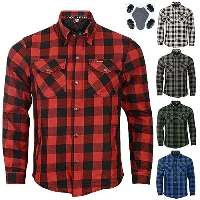 Image of MOTERO Mens Motorcycle Biker Shirt with Removable Aramid Lined CE Armours Protection Men Motorbike Check (Red 3XL)