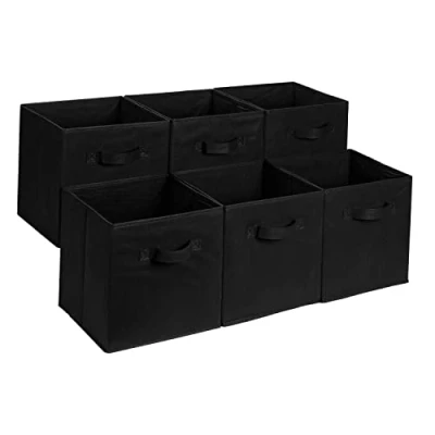 Image of Amazon Basics Collapsible Fabric Storage Cube/Organiser with Handles, Pack of 6, Solid Black, 33 x cm