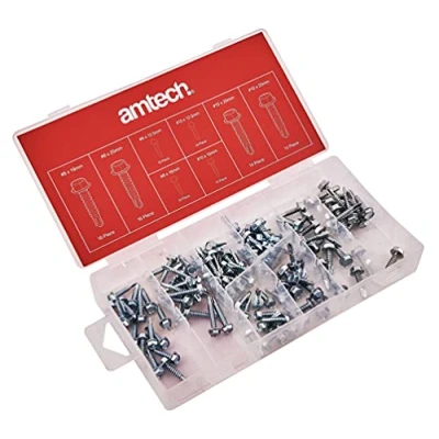 Image of Amtech S6295 Self Drilling Screws, Carbon Steel Tek Screws Available with Storage Case,120 Piece