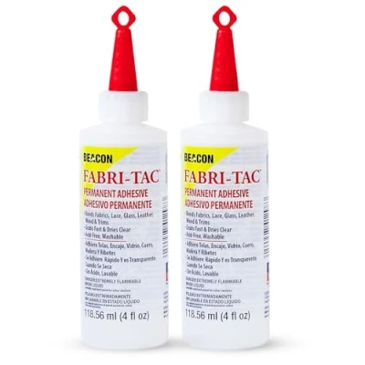 Image of Beacon Fabri Tac 118 ml Medium Bottle, Clear, Permanent Adhesive, Fabric Glue (2 Pack)