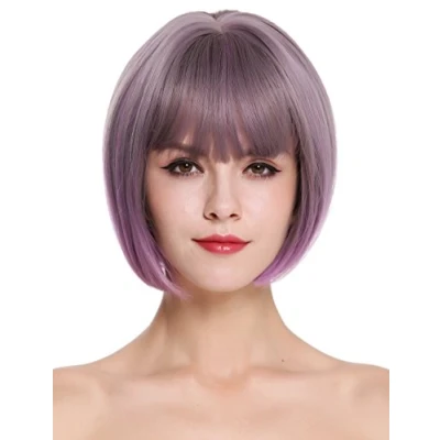 Image of wig ME UP H1808 10AT366 Quality women&#039;s bob sleek short fringe grey purple violet mix lady