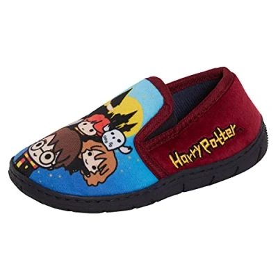 Image of Harry Potter Chibi Slippers Boys Girls Hogwarts Slip On Mules Kids Indoor House Shoes Burgundy 11 UK Child