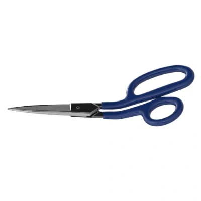 Image of Klein Tools G718LRC Heavy Duty Carpet Shear, Made in USA, 9 Inch Nickel Plated Scissors with Offset Curved Handles, Installation, Fabric, Upholstery, Professional or DIY Usage