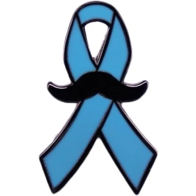 Image of Blue Ribbon Brooch Men&#039;s Health Awareness Beard Badge Mustache Month Shaped Hard Enamel Pin for Hat Jacket Canvas Bag