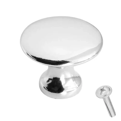 Image of Decoranddecor Calico Kitchen Cabinet Knobs 32mm Diameter Minimal Round Design Polished Chrome