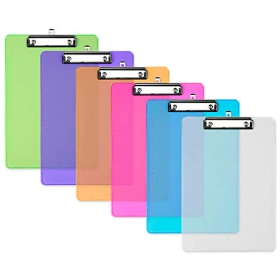 Image of Haogo Pack of 6 A4 Clipboard, Plastic Transparent Clipboard Colors Paper Holder Writing Board for Memo Form Document
