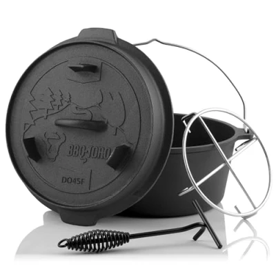 Image of BBQ Toro Dutch Oven Forest Series preseasoned various sizes cast iron cooking pot roasting pan with lid and stand 4.2 litres (DO45FX)