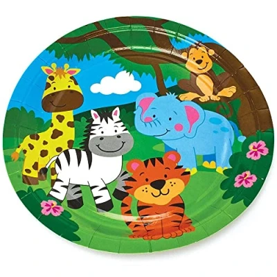 Image of Baker Ross FX101 Jungle Chums Party Plates Pack of 10, Kids Plates, Birthday Paper