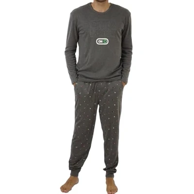 Image of FM Men&#039;s Winter Pyjamas Set of 2 Pieces in Cotton with Long Sleeve T Shirt and Trousers for Spring Autumn, Gym Mode On Marengo, M