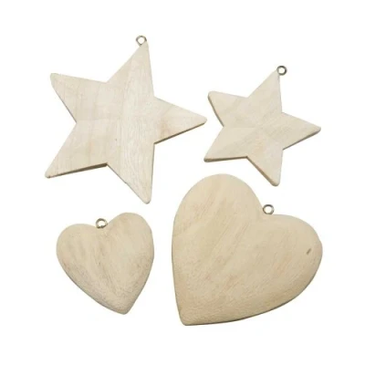 Image of Creativ 100263 Wooden Hearts and Stars 3D Shapes 4 Assorted, brown
