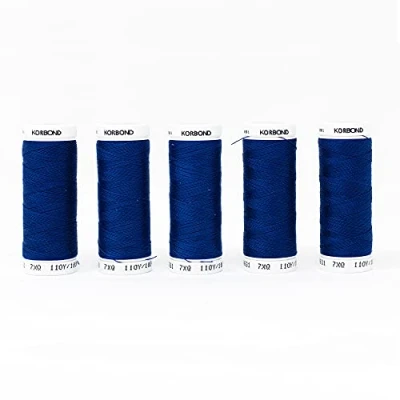 Image of KORBOND 500m Sapphire Polyester 5 x 100m Reels Blue Thread for Hand Sewing Machines No Shrinkage Ideal Mending, Tailoring, Quilting, Crafting, Repairs and Embellishment