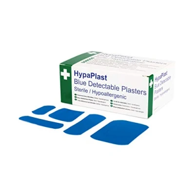 Image of HypaPlast Safety First Aid D7010 Blue Detectable Catering Plaster, Assorted, Pack of 100