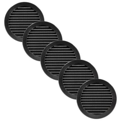 Image of Vent Systems 125 mm / 5&quot; Inch Round Soffit Cover Pack of 5 Black Louvered Plastic Grill Grille with Screen Mesh HVAC, Ducting, Pipe Air Supply Vents for Bathroom, Kitchen