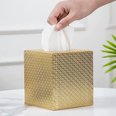 Image of Baydie Home Tissue Box Cover,Tissue Cover Square,White Holders,Tissue Holder for Bathroom Accessories,Bathroom Holders (Gold)