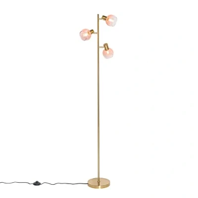 Image of QAZQA Art Deco Floor lamp Gold with Pink Glass 3 Lights Vidro Suitable for LED E14 Light Steel Living Room I Bedroom