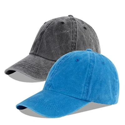 Image of LANGZHEN Unisex Baseball Cap 100% Cotton Fits Men Women Washed Denim Adjustable Dad Hat, Black+Sapphire Blue, L