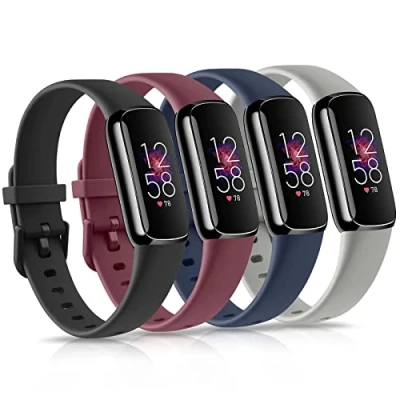 Image of WOOZ [4 Pack] Straps Compatible with Fitbit Luxe Strap, Classic Replacement Soft Silicone Sport Bands Wristband Colorful Band for Fitness Tracker (4 Pack B,Small)