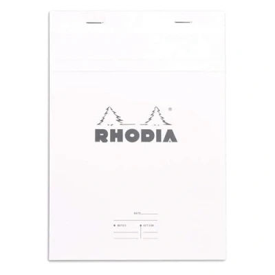 Image of RHODIA 16401C Stapled Notepad Meeting N16 White A5 Pre Printed Date/Notes/Action 80 Detachable Sheets Clairefontaine Paper g/m Soft and Resistant Cover Basics