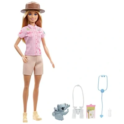 Image of Barbie Zoologist Doll (12 inches), Role play Clothing &amp; Accessories: Koala Baby Figure, Feeding Bottle, Stethoscope, Binoculars Clipboard, Great Toy Gift for Ages 3 Years Old Up, GXV86