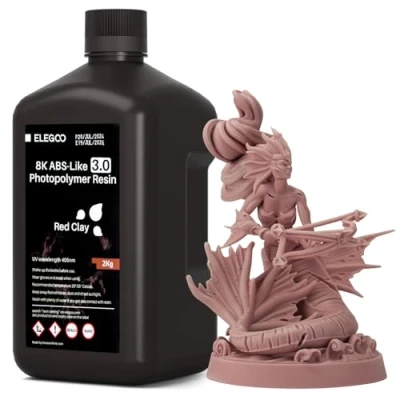 Image of ELEGOO 8K ABS Like 3.0 3D Printer Resin Red Clay 2KG, 405nm UV Cured for Enhanced Strength, Toughness, Precision &amp; Low Viscosity LCD/DLP Printing