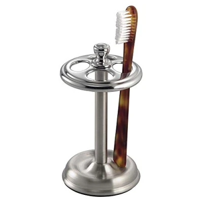 Image of iDesign York Metal Toothbrush Holder/Stand for Cosmetic and Makeup Storage, Made of Stainless Steel, Split Finish,3.25 x 3.25 5.75, Brushed Nickel &amp; Polished Chrome
