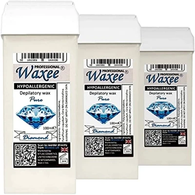 Image of HYPOALLERGENIC 100ml roll on wax, roller wax PURE DIAMOND. cartridge for sensitive &amp; delicate skin, PREMIUM from Waxee! (3 x cartridge)