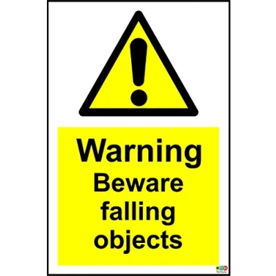 Image of Beware Falling Objects Safety Sign 1.2mm Rigid Plastic 300mm x 200mm