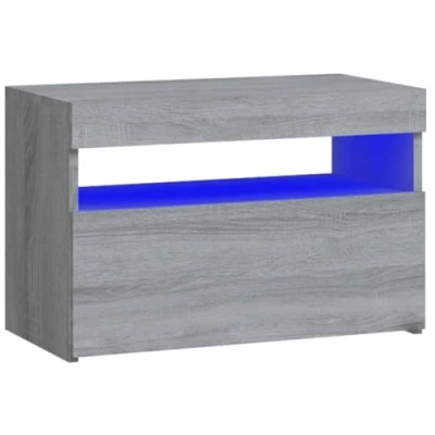Image of vidaXL Bedside Cabinet with RGB LED Lights Engineered Wood Grey Sonoma Nightstand/Side Table for Contemporary Bedroom Storage &amp; Decor