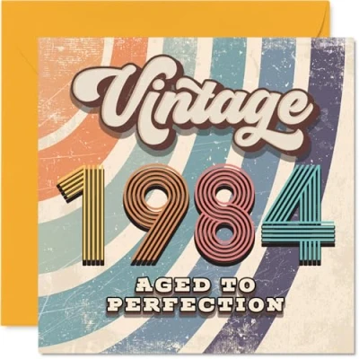 Image of 41st Birthday Card for Men Women Vintage 1984 Aged To Perfection Happy 41 Cards Daughter Auntie Sister Son Colleague Neighbour, 145mm Bday Greeting