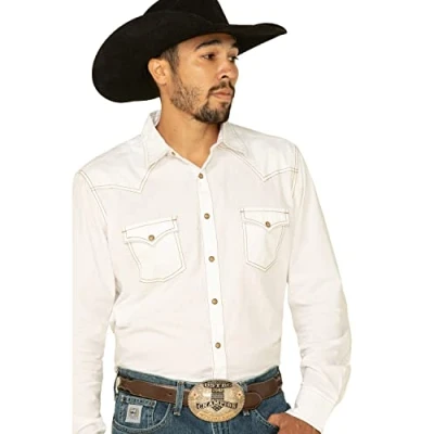 Image of Wrangler Men&#039;s Retro Two Pocket Long Sleeve Snap Shirt, White, S