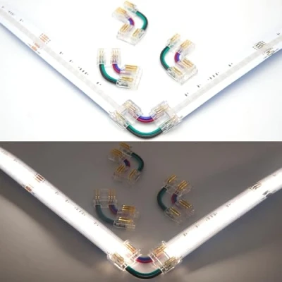 Image of Boarda RGBW COB LED Strip Connector,10Pcs 5 Pin L Shape 90Connector,12mm LTransparent Gapless Connectors, for 12mm Width Light (5P RGBW, 90 Connector to Strip)