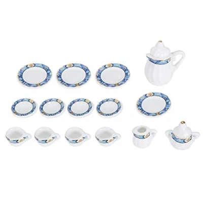 Image of 1:12 Dollhouse Accessory, 15pcs Mini Porcelain Flower Tea Cup Set Doll House Decor Kitchen Miniature Simulation Furniture Model for Baby Boy Girl Dollhouses(Tye 2)
