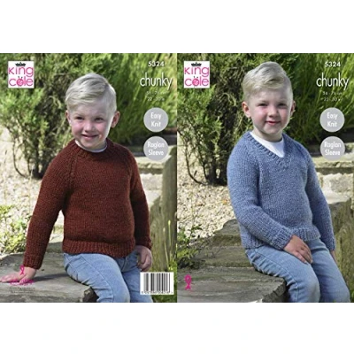 Image of King Cole 5324 Knitting Pattern Childrens Easy Knit Raglan Sweaters in Big Value Chunky