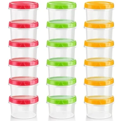 Image of KAHEIGN 18Pcs Small Food Containers, 8oz /250ml Reusable Plastic Deli Bowls Stackable Storage Jars with Colorful Leakproof Lids, Dishwasher &amp; Microwave Freezer Safe (Red/Green/Yellow)