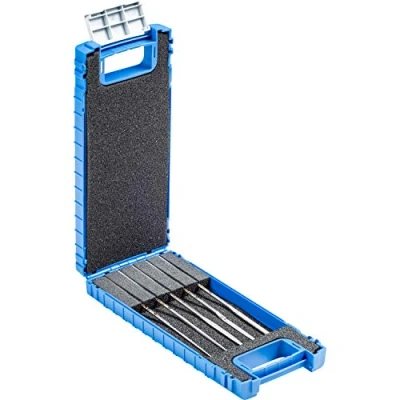 Image of PFERD Diamond Retention File Set, 5 Pieces, Grain Size D 25, 140 mm, in Shatterproof Plastic Box, 15830903 for Machining Smallest Profiles Tool Making and Precision Mechanics
