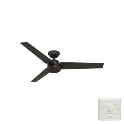 Image of HUNTER Fan Ceiling Protos 132 cm Indoor and Outdoor, Wall control, Premier Bronze, 3 Reversible Blades Fire Polished Wood Bronze Ideal for Summer or Winter, Model 51220