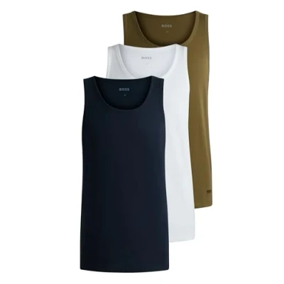 Image of BOSS Mens Tank Top 3P Classic Three Pack of Cotton Underwear Vests with Embroidered Logos