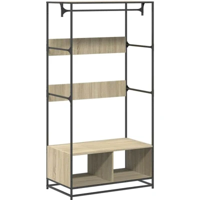 Image of vidaXL Modern Wardrobe Sonoma Oak Engineered Wood Closet Storage Cabinet with Metal Frame 90x50x180 cm for Bedroom/Living Room