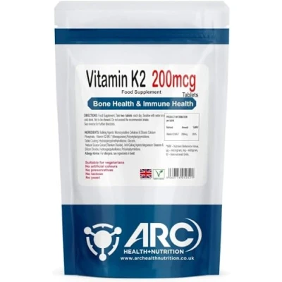 Image of Vitamin K2 MK7 Menaquinone 200mcg 180 Vegan Tablets UK Made Supplement