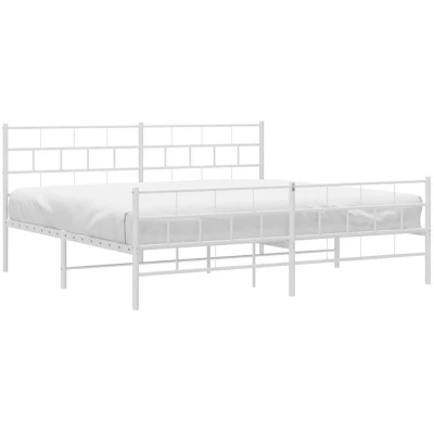 Image of vidaXL Metal Bed Frame without Mattress with Footboard White 180x200cm
