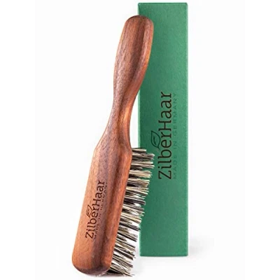 Image of ZilberHaar Regular Vegan Beard Brush Stiff Natural Bristles, Mexican Tampico Fiber and Oiled Walnut Wood Animal Free Grooming for Men Made in Germany