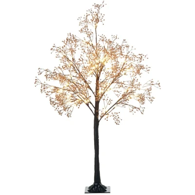 Image of HOMCOM 4ft Artificial Gypsophila Blossom Tree Light with 72 Warm White LED Light, Baby Breath Flowers for Home Party Wedding, Indoor and Outdoor Use