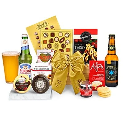 Image of Premium Beer Gift Box Coniston Craft Hamper with Lager, Cheddar Cheese, Olives, Shortbread Gourmet Hampers for Men, and Snacks Set, from Regency