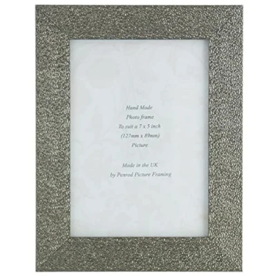Image of Penrod Picture Framing Charleston Shiny Sparkly Embossed Pewter 7x5 inch photo frame with mirror effect edge.