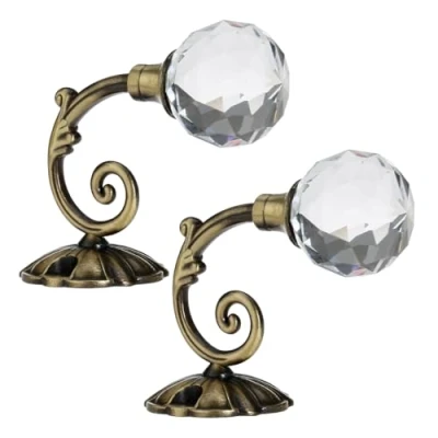 Image of WINOMO 2pcs Crystal Ball Curtain Hookback Wall Mount Metal Holdback Tieback Hooks (Bronze)