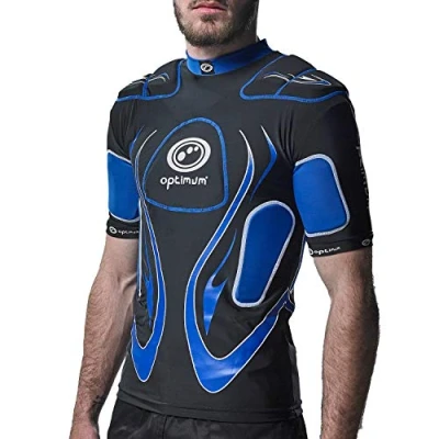 Image of Optimum Junior Inferno Rugby Protective Top Shoulder Pads, Black/Blue, Mini