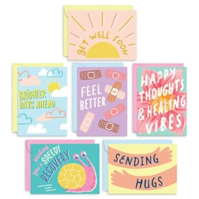 Image of S&amp;O Fun Get Well Cards with Envelopes Colorful Soon Card Set of 24 Gifts for Men &amp; Women Better w/Message Greeting Assortment Box Speedy Recovery
