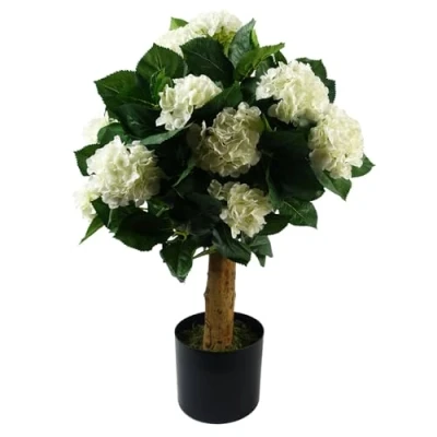 Image of 75cm Artificial White Bush Hydrangea Plant Potted