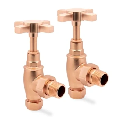 Image of Brushed Copper Crosshead Angled Radiator Towel Rail Standard Valves Traditional Central Heating (Pair) Multiple Finishes